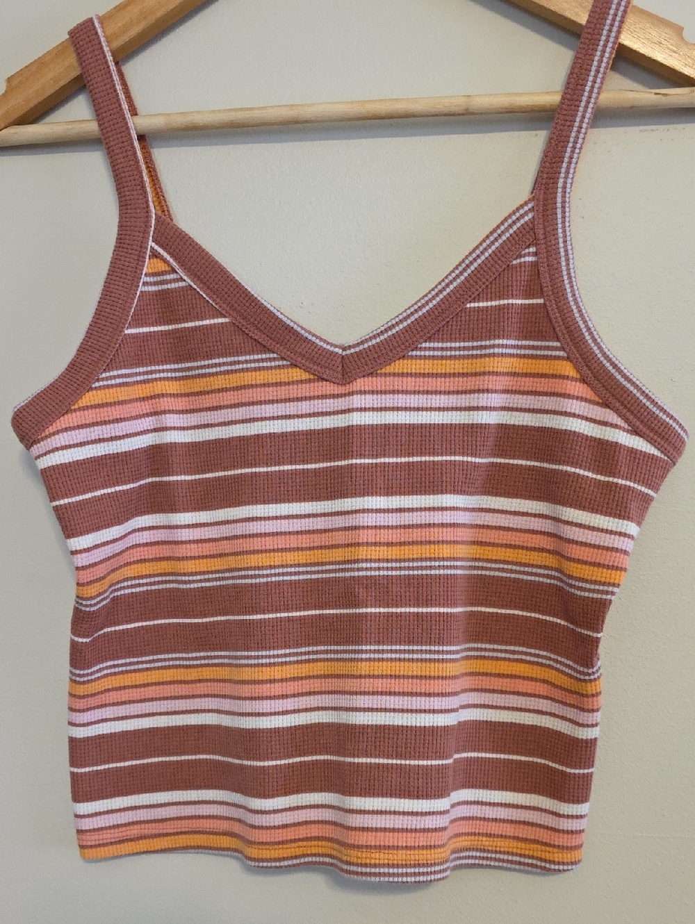 SO Striped V-Neck Ribbed Camisole -  Pink Orange